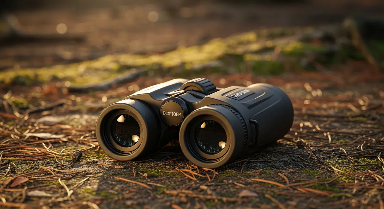 Professional hunting binoculars in forest